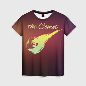 Женская футболка 3D с принтом Летящая комета , 100% полиэфир ( синтетическое хлопкоподобное полотно) | прямой крой, круглый вырез горловины, длина до линии бедер | комета | космос | красиво | надписи | планета