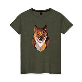 Женская футболка хлопок с принтом Wolf , 100% хлопок | прямой крой, круглый вырез горловины, длина до линии бедер, слегка спущенное плечо | 3d | 3д | autumn | forest | nature | wolf | абстракция | волк | геометрия | лес | осень | природа | хищник
