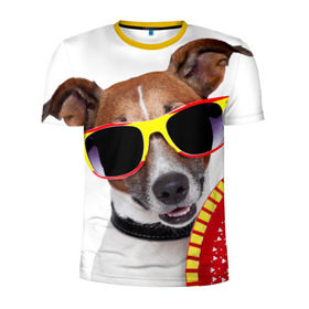 Мужская футболка 3D спортивная с принтом Джек Рассел с веером , 100% полиэстер с улучшенными характеристиками | приталенный силуэт, круглая горловина, широкие плечи, сужается к линии бедра | Тематика изображения на принте: джек рассел | песик | песики | собака | собаки | терьер