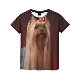 Женская футболка 3D с принтом Йоркширский терьер , 100% полиэфир ( синтетическое хлопкоподобное полотно) | прямой крой, круглый вырез горловины, длина до линии бедер | йоркширский | песик | песики | собака | собаки | терьер