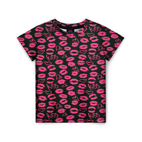 Детская футболка 3D с принтом Kiss , 100% гипоаллергенный полиэфир | прямой крой, круглый вырез горловины, длина до линии бедер, чуть спущенное плечо, ткань немного тянется | губы | любовь | нежные | поцелуй | розовый | сердечки