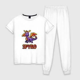 Женская пижама хлопок с принтом Дракон Спайро. 8 bit. , 100% хлопок | брюки и футболка прямого кроя, без карманов, на брюках мягкая резинка на поясе и по низу штанин | dragon | pixel art | spyro | дракон | пиксель арт | спайро