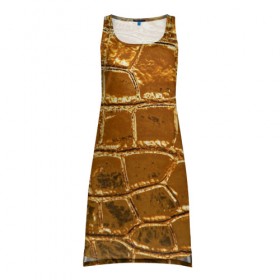 Платье-майка 3D с принтом Золотой Крокодил , 100% полиэстер | полуприлегающий силуэт, широкие бретели, круглый вырез горловины, удлиненный подол сзади. | Тематика изображения на принте: gold | texture | глянец | золото | кожа | крокодил | текстура