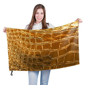 Флаг 3D с принтом Золотой Крокодил , 100% полиэстер | плотность ткани — 95 г/м2, размер — 67 х 109 см. Принт наносится с одной стороны | Тематика изображения на принте: gold | texture | глянец | золото | кожа | крокодил | текстура