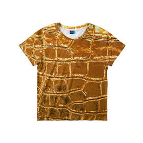 Детская футболка 3D с принтом Золотой Крокодил , 100% гипоаллергенный полиэфир | прямой крой, круглый вырез горловины, длина до линии бедер, чуть спущенное плечо, ткань немного тянется | gold | texture | глянец | золото | кожа | крокодил | текстура