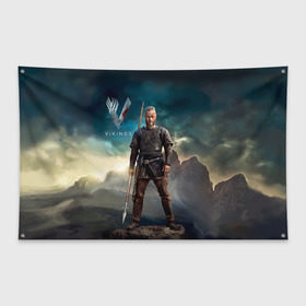 Флаг-баннер с принтом Викинги Рагнар Лодброк , 100% полиэстер | размер 67 х 109 см, плотность ткани — 95 г/м2; по краям флага есть четыре люверса для крепления | викинги