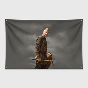 Флаг-баннер с принтом Бьёрн , 100% полиэстер | размер 67 х 109 см, плотность ткани — 95 г/м2; по краям флага есть четыре люверса для крепления | викинги