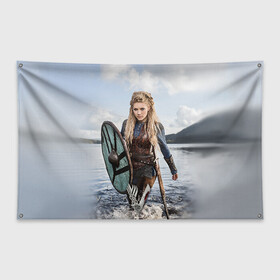 Флаг-баннер с принтом Лагерта , 100% полиэстер | размер 67 х 109 см, плотность ткани — 95 г/м2; по краям флага есть четыре люверса для крепления | викинги