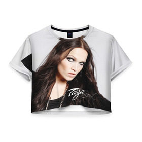 Женская футболка 3D укороченная с принтом Tarja Turunen Nightwish , 100% полиэстер | круглая горловина, длина футболки до линии талии, рукава с отворотами | nightwish | металл | музыка | рок | тарья турунен