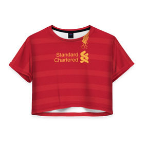 Женская футболка 3D укороченная с принтом Ливерпуль (форма) , 100% полиэстер | круглая горловина, длина футболки до линии талии, рукава с отворотами | liverpool