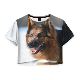 Женская футболка 3D укороченная с принтом Длинношерстная овчарка , 100% полиэстер | круглая горловина, длина футболки до линии талии, рукава с отворотами | овчарка | овчарки | песик | песики | собака | собаки