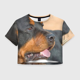 Женская футболка 3D укороченная с принтом Ротвейлер , 100% полиэстер | круглая горловина, длина футболки до линии талии, рукава с отворотами | большая | пес | песик | псина | ротвейлер | ротвейлеры | собака | собаки