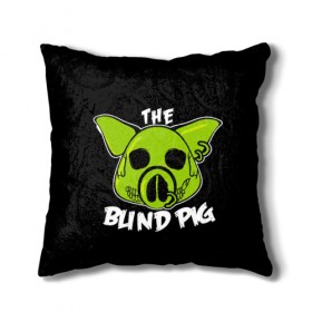 Подушка 3D с принтом Blind Pig , наволочка – 100% полиэстер, наполнитель – холлофайбер (легкий наполнитель, не вызывает аллергию). | состоит из подушки и наволочки. Наволочка на молнии, легко снимается для стирки | ад | зеленый | свинья | череп