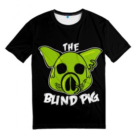 Мужская футболка 3D с принтом Blind Pig , 100% полиэфир | прямой крой, круглый вырез горловины, длина до линии бедер | ад | зеленый | свинья | череп