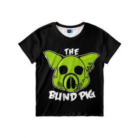 Детская футболка 3D с принтом Blind Pig , 100% гипоаллергенный полиэфир | прямой крой, круглый вырез горловины, длина до линии бедер, чуть спущенное плечо, ткань немного тянется | Тематика изображения на принте: ад | зеленый | свинья | череп