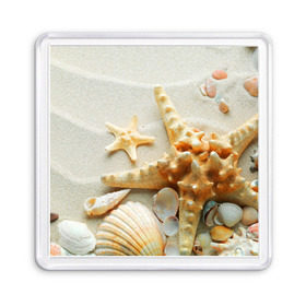 Магнит 55*55 с принтом Морской пляж 5 , Пластик | Размер: 65*65 мм; Размер печати: 55*55 мм | море | морская звезда | песок | пляж | ракушки | туризм | турист