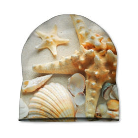 Шапка 3D с принтом Морской пляж 5 , 100% полиэстер | универсальный размер, печать по всей поверхности изделия | море | морская звезда | песок | пляж | ракушки | туризм | турист