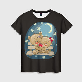 Женская футболка 3D с принтом Ночь любви , 100% полиэфир ( синтетическое хлопкоподобное полотно) | прямой крой, круглый вырез горловины, длина до линии бедер | верность | зайчик | котенок | любовь | милые | мишка | нежность | новинки | романтик | сердце