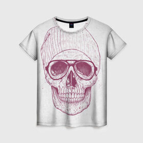 Женская футболка 3D с принтом Cool Skull , 100% полиэфир ( синтетическое хлопкоподобное полотно) | прямой крой, круглый вырез горловины, длина до линии бедер | Тематика изображения на принте: красивый | крутой | очки | рисунок | узор | череп
