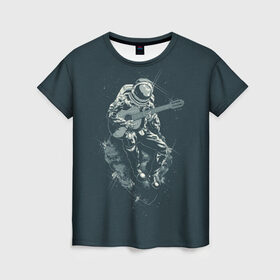 Женская футболка 3D с принтом Астронавт , 100% полиэфир ( синтетическое хлопкоподобное полотно) | прямой крой, круглый вырез горловины, длина до линии бедер | music | гитара | звезды | космонавт | космос | музыка