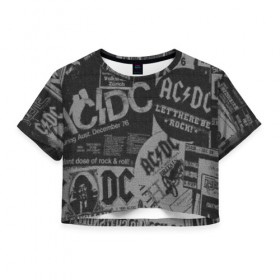 Женская футболка 3D укороченная с принтом AC/DC , 100% полиэстер | круглая горловина, длина футболки до линии талии, рукава с отворотами | ac dc | acdc | рок