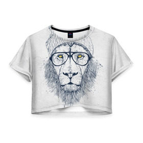 Женская футболка 3D укороченная с принтом Cool Lion , 100% полиэстер | круглая горловина, длина футболки до линии талии, рукава с отворотами | красивый | крутой | лев | львица | очки | рисунок | узор