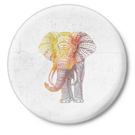 Значок с принтом Solar Elephant ,  металл | круглая форма, металлическая застежка в виде булавки | красивый | крутой | рисунок | слон | узор