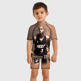 Детский купальный костюм 3D с принтом Баскетболист Dwyane Wade , Полиэстер 85%, Спандекс 15% | застежка на молнии на спине | chicago bulls | баскетбол | буллз | дуэйн уэйд | нба | чикаго
