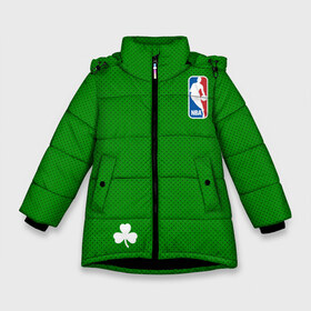 Зимняя куртка для девочек 3D с принтом Boston Celtics , ткань верха — 100% полиэстер; подклад — 100% полиэстер, утеплитель — 100% полиэстер. | длина ниже бедра, удлиненная спинка, воротник стойка и отстегивающийся капюшон. Есть боковые карманы с листочкой на кнопках, утяжки по низу изделия и внутренний карман на молнии. 

Предусмотрены светоотражающий принт на спинке, радужный светоотражающий элемент на пуллере молнии и на резинке для утяжки. | Тематика изображения на принте: boston celtics | бостон | бостон селтикс | нба | селтикс