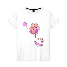 Женская футболка хлопок с принтом Кролик и шарики , 100% хлопок | прямой крой, круглый вырез горловины, длина до линии бедер, слегка спущенное плечо | 