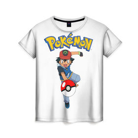 Женская футболка 3D с принтом Pokemon / Ash Ketchum , 100% полиэфир ( синтетическое хлопкоподобное полотно) | прямой крой, круглый вырез горловины, длина до линии бедер | Тематика изображения на принте: go | pokemon | го | игра | мультфильм | покемон | эш кетчум