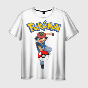 Мужская футболка 3D с принтом Pokemon / Ash Ketchum , 100% полиэфир | прямой крой, круглый вырез горловины, длина до линии бедер | Тематика изображения на принте: go | pokemon | го | игра | мультфильм | покемон | эш кетчум