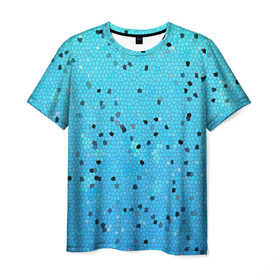 Мужская футболка 3D с принтом Синий узор , 100% полиэфир | прямой крой, круглый вырез горловины, длина до линии бедер | абстракция | арт | мозайка | рисунок | синий | текстура | узоры