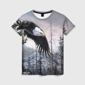 Женская футболка 3D с принтом Орел , 100% полиэфир ( синтетическое хлопкоподобное полотно) | прямой крой, круглый вырез горловины, длина до линии бедер | дерево | животные | лес | небо | орел | природа | птица