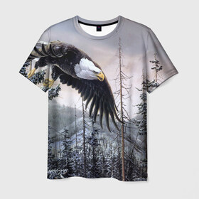 Мужская футболка 3D с принтом Орел , 100% полиэфир | прямой крой, круглый вырез горловины, длина до линии бедер | дерево | животные | лес | небо | орел | природа | птица