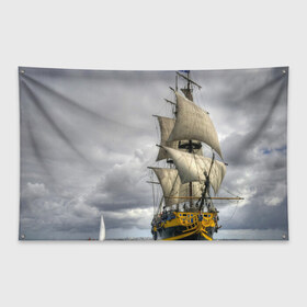 Флаг-баннер с принтом Корабль , 100% полиэстер | размер 67 х 109 см, плотность ткани — 95 г/м2; по краям флага есть четыре люверса для крепления | вода | корабль | море | небо | океан | плавание