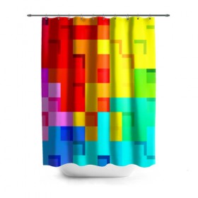 Штора 3D для ванной с принтом Pixel-Fon , 100% полиэстер | плотность материала — 100 г/м2. Стандартный размер — 146 см х 180 см. По верхнему краю — пластиковые люверсы для креплений. В комплекте 10 пластиковых колец | кубики | пиксель | разноцветный | текстура | яркий