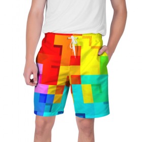 Мужские шорты 3D с принтом Pixel-Fon ,  полиэстер 100% | прямой крой, два кармана без застежек по бокам. Мягкая трикотажная резинка на поясе, внутри которой широкие завязки. Длина чуть выше колен | кубики | пиксель | разноцветный | текстура | яркий