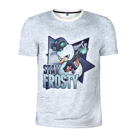 Мужская футболка 3D спортивная с принтом Stay Frosty , 100% полиэстер с улучшенными характеристиками | приталенный силуэт, круглая горловина, широкие плечи, сужается к линии бедра | community stickers | counter strike | cs | cs go | будь начеку | снеговик