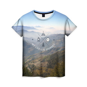 Женская футболка 3D с принтом горы , 100% полиэфир ( синтетическое хлопкоподобное полотно) | прямой крой, круглый вырез горловины, длина до линии бедер | горы | лес | море | охота | приключения | природа | рыбалка | свобода | скалы | туман | туризм | экстрим