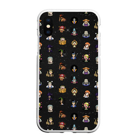 Чехол для iPhone XS Max матовый с принтом One Piece. Pixel art pattern. , Силикон | Область печати: задняя сторона чехла, без боковых панелей | 8 bit | ace | chopper | luffy | one piece | pattern | pixel art | space | zorro