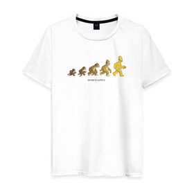 Мужская футболка хлопок с принтом Эволюция Гомера , 100% хлопок | прямой крой, круглый вырез горловины, длина до линии бедер, слегка спущенное плечо. | homer simpson | the simpsons | гомер | симпсоны | эволюция