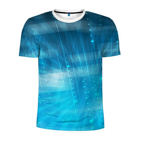 Мужская футболка 3D спортивная с принтом Светящиеся линии , 100% полиэстер с улучшенными характеристиками | приталенный силуэт, круглая горловина, широкие плечи, сужается к линии бедра | линии | свет | синева | точки