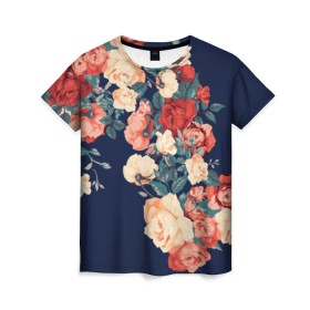 Женская футболка 3D с принтом Fashion flowers , 100% полиэфир ( синтетическое хлопкоподобное полотно) | прямой крой, круглый вырез горловины, длина до линии бедер | fashion | flower | мода | фэшн | цветы