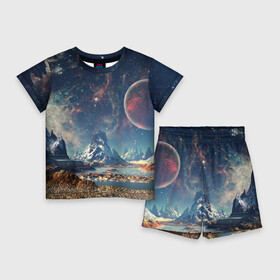 Детский костюм с шортами 3D с принтом Космос ,  |  | space | галактика | горы | звёзды | космонавт | космос | планеты