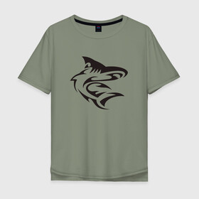 Мужская футболка хлопок Oversize с принтом Акула трайбл , 100% хлопок | свободный крой, круглый ворот, “спинка” длиннее передней части | акула | животные | тату | трайбл