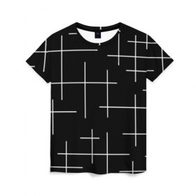 Женская футболка 3D с принтом Geometric (2) , 100% полиэфир ( синтетическое хлопкоподобное полотно) | прямой крой, круглый вырез горловины, длина до линии бедер | geometric | белый | геометрик | линии | текстура | чёрный
