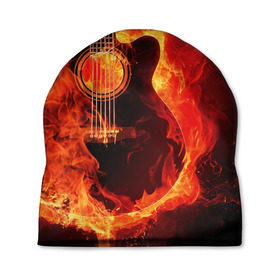Шапка 3D с принтом Пылающая гитара , 100% полиэстер | универсальный размер, печать по всей поверхности изделия | 3d | гитара | металл | музыкальный инструмент | огонь | пламя | рок | стихия