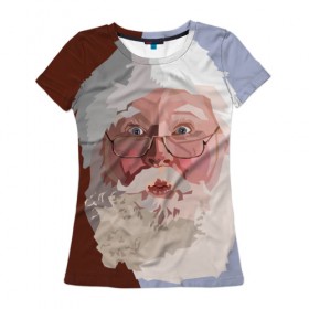 Женская футболка 3D с принтом Санта Клаус в стиле WPAP , 100% полиэфир ( синтетическое хлопкоподобное полотно) | прямой крой, круглый вырез горловины, длина до линии бедер | веселье | дед мороз | новый год | праздник | санта