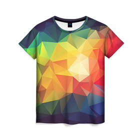 Женская футболка 3D с принтом Радужный LOY POLY , 100% полиэфир ( синтетическое хлопкоподобное полотно) | прямой крой, круглый вырез горловины, длина до линии бедер | радуга | треугольники | цвет | ярко